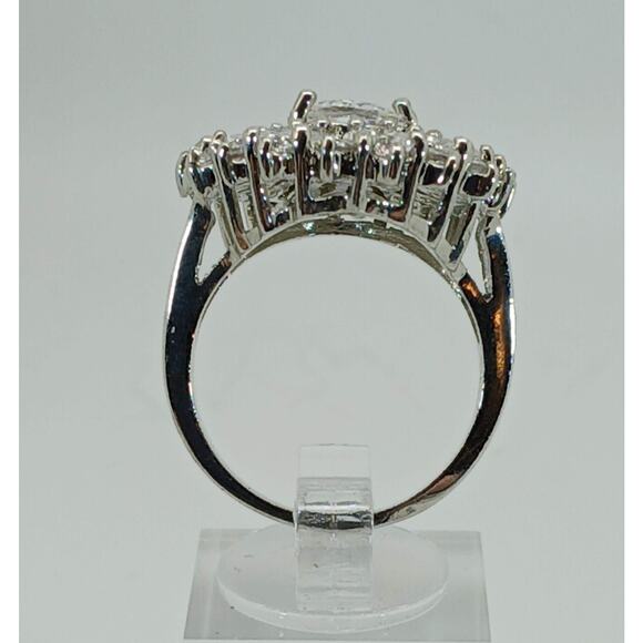 Vintage Ring Size 8 Silver Tone White Gold GP CZ Diamond Cocktail - Picture 4 of 10